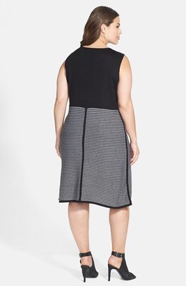 Calvin Klein Stripe Fit & Flare Sweater Dress (Plus Size)