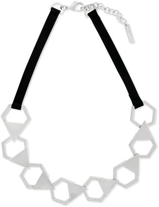 Vince Camuto Silver-Tone and Leather Hexagon Frontal Necklace