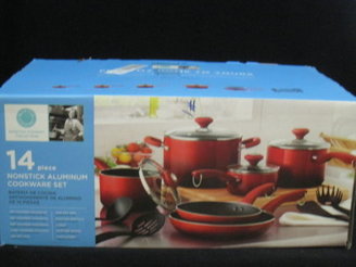 Martha Stewart Nonstick Ombre 14 Piece Cookware Set Red -