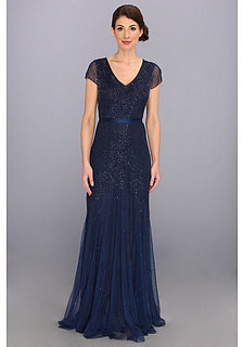 Adrianna Papell V-Neck Cap Sleeve Bead Gown