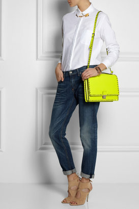 Valentino The Rockstud Flap neon leather shoulder bag