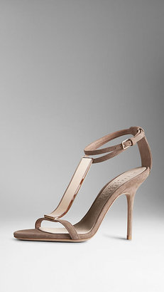 Burberry Panel Detail Suede T-Bar Sandals