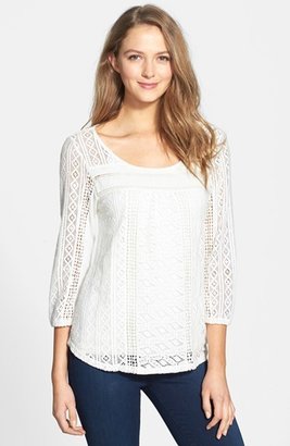Lucky Brand 'Tanya' Lace Knit & Jersey Top