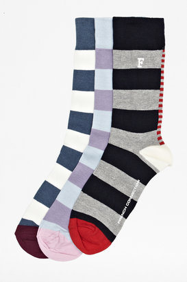 French Connection Three Pack Rugby Stripe Socks
