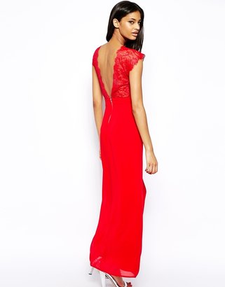 Elise Ryan Maxi Dress with Lace Scallop Back - Red