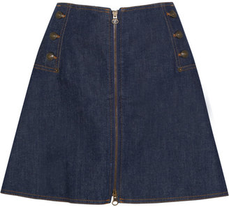 See by Chloe Flared stretch-denim mini skirt