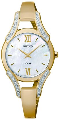 Seiko Crystal Set Gold Tone Stainless Steel Solar Ladies Watch