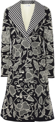 Oscar de la Renta Embroidered stretch-wool coat