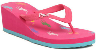 Polo Ralph Lauren K Amino Pink Multi Ponies Wedge Sandals Pink