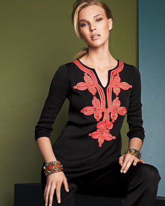 Misook 3/4-Sleeve Embroidered Tunic