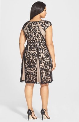 Adrianna Papell Net Inset Lace Fit & Flare Dress (Plus Size)
