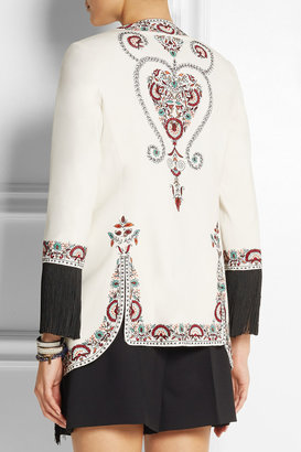Hampton Sun Talitha Embroidered fringed silk-twill jacket