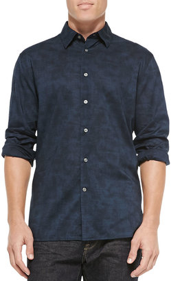 John Varvatos Long-Sleeve Printed Button-Down Shirt, Navy