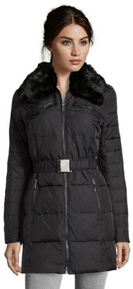 DKNY black woven 'Blakely' belted 3/4 length jacket