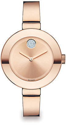 Movado Bold Crystal & Rose Goldtone IP Stainless Steel Bangle Bracelet Watch