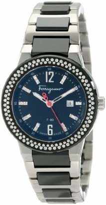 Ferragamo Women's F53SBQ9109 S989 F-80 Black Ceramic Links Diamond Hour Markers Bezel Watch