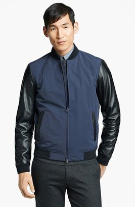 Theory 'Volter Torrin' Leather Sleeve Bomber Jacket