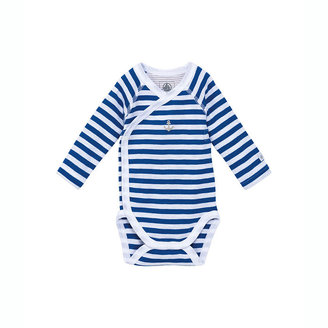 Petit Bateau Newborn Baby Boy Long-Sleeved Bodysuit In Striped Slub Cotton