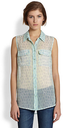 Equipment Slim Signature Silk Leopard-Print Sleeveless Shirt