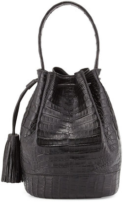 Nancy Gonzalez Large Crocodile Tassel Bucket Bag, Black