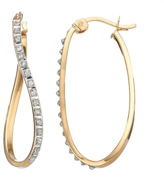 Mystique Diamond diamond accent 18k gold over silver curved oval hoop earrings