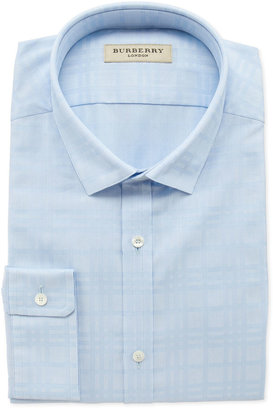 Burberry Tonal-Check Dress Shirt, Light Blue
