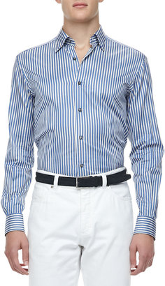 Ermenegildo Zegna Multi-Stripe Dress Shirt, Turquoise