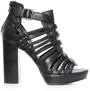 PeepToe Limited Black Leather Gladiator Heels
