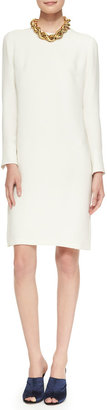 Adam Lippes Long-Sleeve Dress with Keyhole Back & Golden Necklace