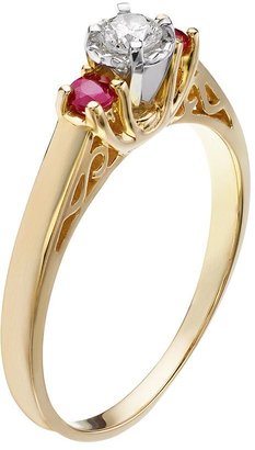 Cherish Always Certified Diamond & Ruby Engagement Ring in 10k Gold (1/7 Carat T.W.)