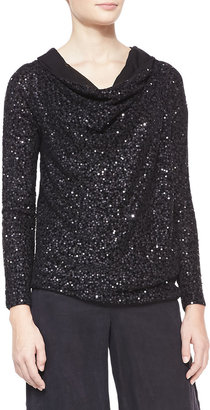 Donna Karan Asymmetric Sequined Cashmere Top, Black