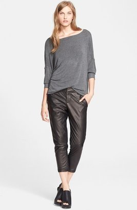 Alice + Olivia Leather Trim Cowl Back Jersey Top