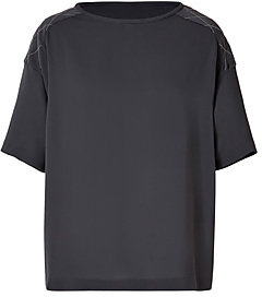 Brunello Cucinelli Silk Top with Embellished Soulders