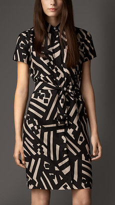 Burberry Geometric Print Silk Shirt Dress