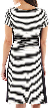 JCPenney Perceptions Short-Sleeve Striped Dress - Petite