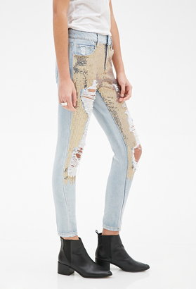 Forever 21 Distressed Sequin Jeans