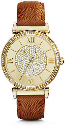 Michael Kors Caitlin Goldtone Stainless Steel & Saffiano Leather Glitz Strap Watch