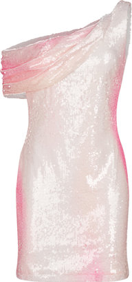 Halston Lydia Draped One-Shoulder Sequin Mini Dress