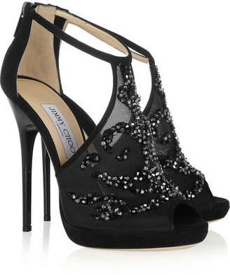 Jimmy Choo Embellished mesh and suede sandals