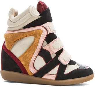 Isabel Marant Wila Over Basket Calfskin Velvet Leather Sneakers