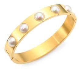 Majorica 7MM White Pearl Bangle Bracelet/Goldtone