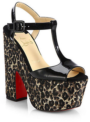 Christian Louboutin So Bella Patent Leather T-Strap Wedge Sandals