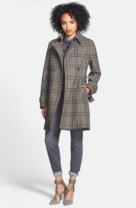 DKNY 'Avery' Plaid Double Breasted Trench Coat