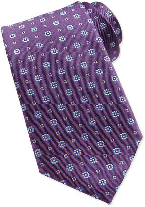 Ike Behar Flower Pattern Neat Woven Tie, Purple