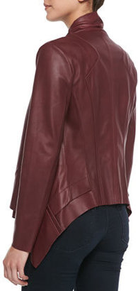 Neiman Marcus Cusp by Drape-Front Leather Jacket, Wine