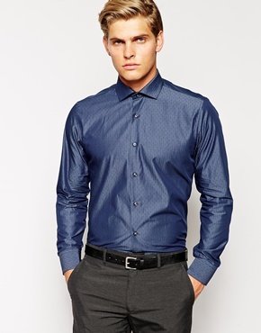 Ted Baker Shirt With Dobby Weave - Blue