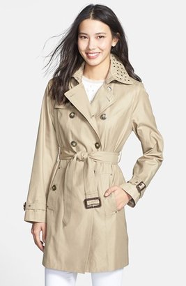 London Fog Grommet Trim Double-Breasted Trench Coat