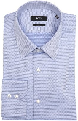 HUGO BOSS medium blue chainlink pattern cotton point collar dress shirt