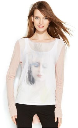 Vince Camuto Long-Sleeve Face-Print Top