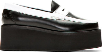 J.W.Anderson Black & White Leather Platform Penny Loafers